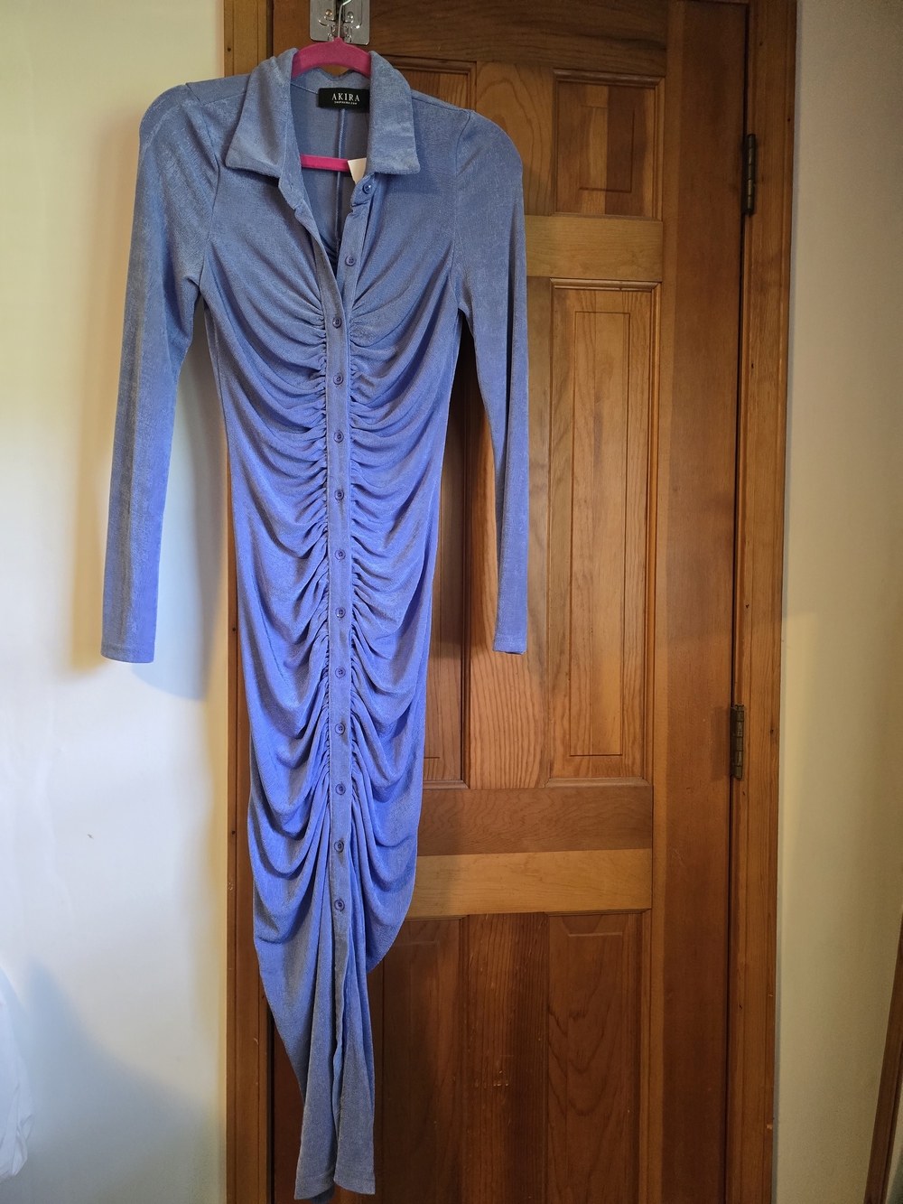 Akira Lavender Ruched Button-Front Long Sleeve Dress - Picture 16 of 16